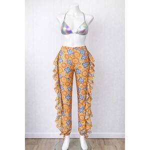 Sheer Psychedelic Mesh Pants 70s Beach Cover Up Festival Rave Resort 12/14 Large